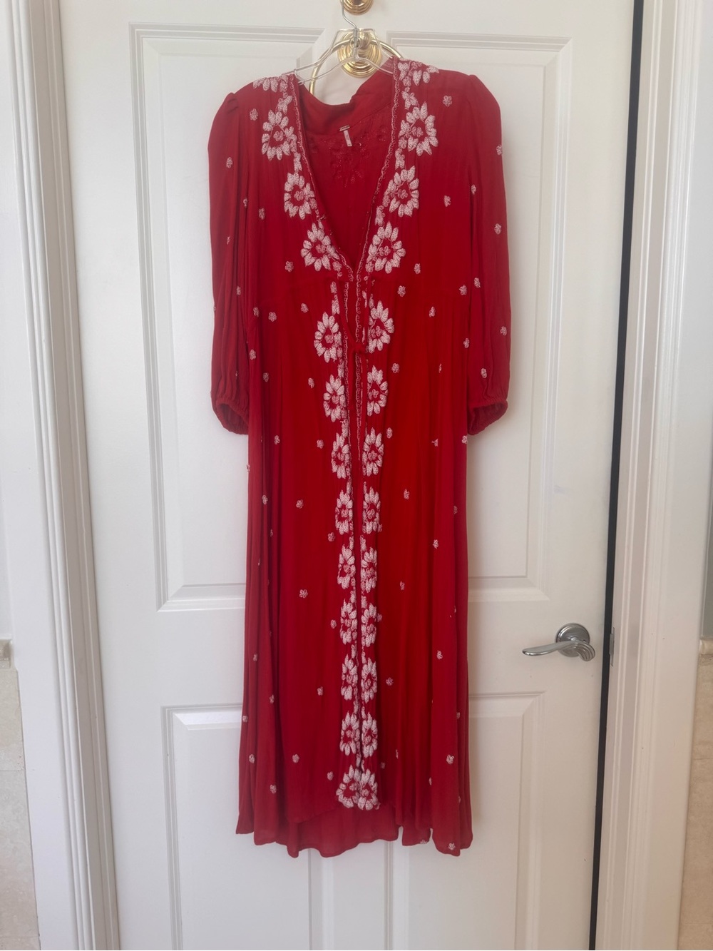 Free people Red Embroidered Midi Dress